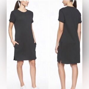 Athleta Uptempo Short Sleeve Sweatshirt Dress Size M Black Casual Neutral Modest